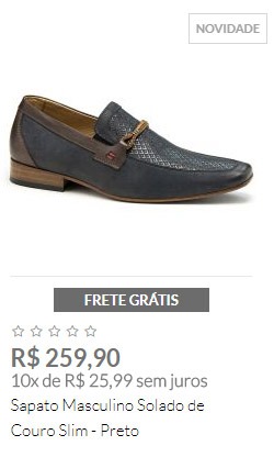 Sapato Masculino Solado de Couro Slim - Preto