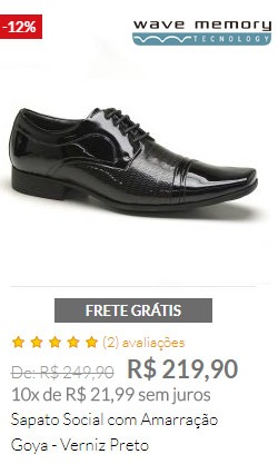 Sapato Social com Amarração Goya - Verniz Preto