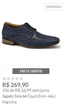 Sapato Social de Couro Slim - Azul Marinho