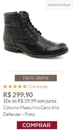 Coturno Masculino Cano Alto Defender - Preto