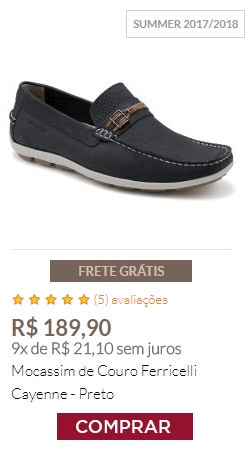 Mocassim de Couro Ferricelli Cayenne - Preto