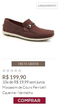 Mocassim de Couro Ferricelli Cayenne - Vermelho