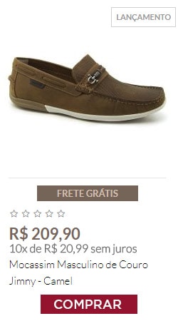 Mocassim Masculino de Couro Jimny - Camel