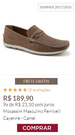 Mocassim Masculino Ferricelli Cayenne - Camel