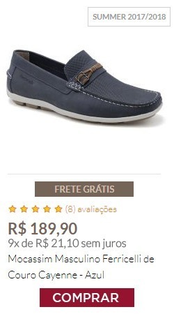 Mocassim Masculino Ferricelli de Couro Cayenne - Azul