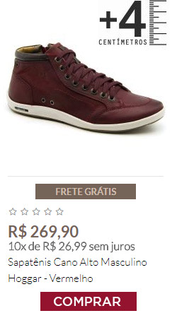 Sapatênis Cano Alto Masculino Hoggar - Vermelho