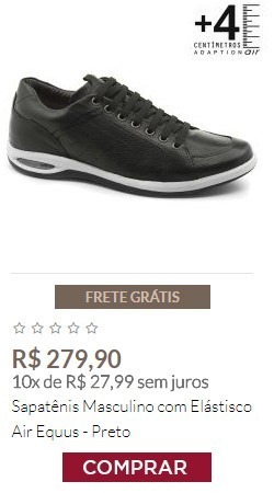 Sapatênis Masculino com Elástico Air Equus - Preto