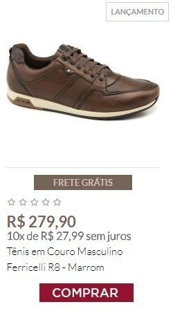 Tênis em Couro Masculino Ferricelli R8 - Marrom