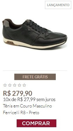 Tênis em Couro Masculino Ferricelli R8 - Preto